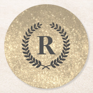Goldglitter mit Monogramm Runder Pappuntersetzer