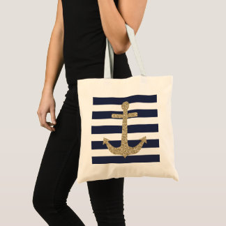 GoldGlitzer-Anker-Marine-Weiß Stripes Tragetasche