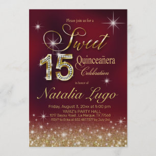 GoldGlitzer-Bonbon 15 Quinceanera Burgunders Einladung