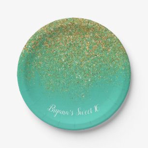 GoldGlitzer des Bonbon-16 u. aquamarines Pappteller