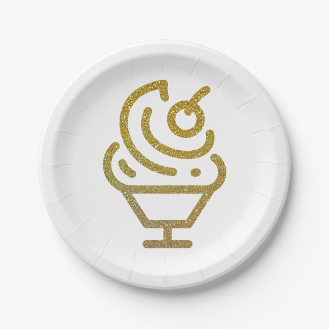 GoldGlitzer-Eiscreme-Eiscremebecher-Papierplatte Pappteller (Vorderseite)