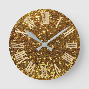 GoldGlitzer funkelnd metallisches römisches Numer Runde Wanduhr