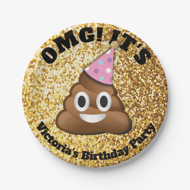 GoldGlitzer kacken Emoji PapierTeller (Vorderseite)