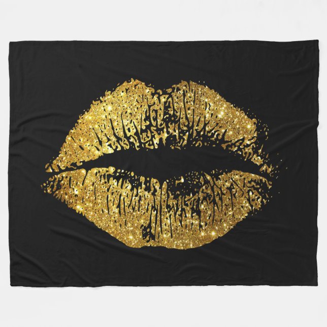 GoldGlitzer-Lippen Fleecedecke (Vorderseite (Horizontal))