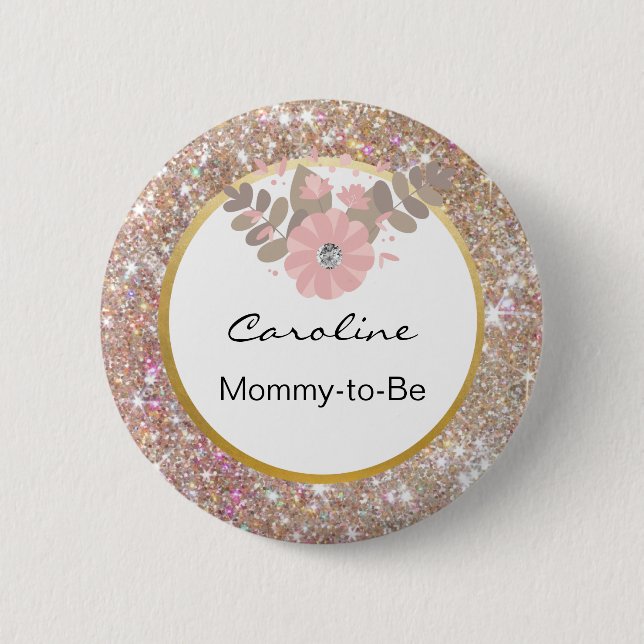 GoldGlitzer-Rosa-Baby-Dusche Mama-zu-Ist- Button (Vorderseite)