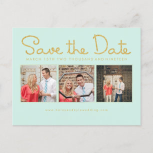 GoldGlitzer-Save the Date Minzen-Skript-Fotokarten Ankündigungspostkarte