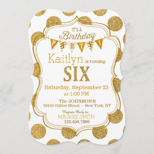 GoldGlitzer-Schein-6. Geburtstag laden ein Einladung