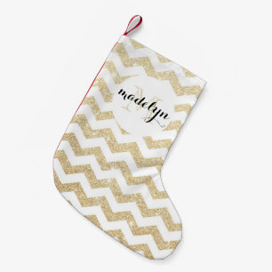 GoldGlitzer und weißer Zickzack Monogramm-Strumpf Kleiner Weihnachtsstrumpf