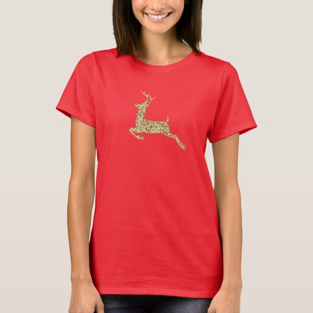 GoldGlitzer-Weihnachtsren-Shirt T-Shirt (Vorderseite)