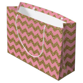GoldGlitzer-Zickzack Muster auf Rosa Große Geschenktüte