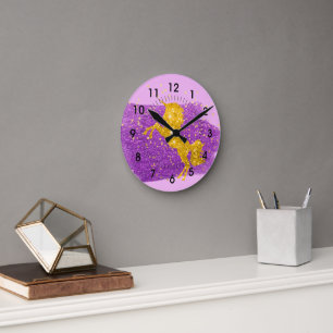 GoldGlitzerUnicorn auf Rosa Runde Wanduhr