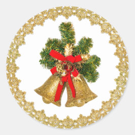 Goldglocken in Goldrahmen Weihnachtskleber Runder Aufkleber