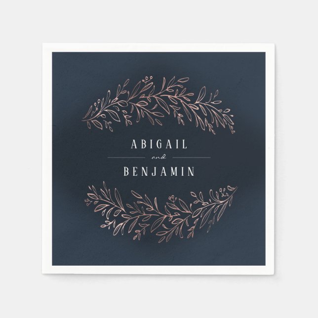 Goldgoldvergoldung der Navy, botanische Hochzeit Serviette (Vorderseite)