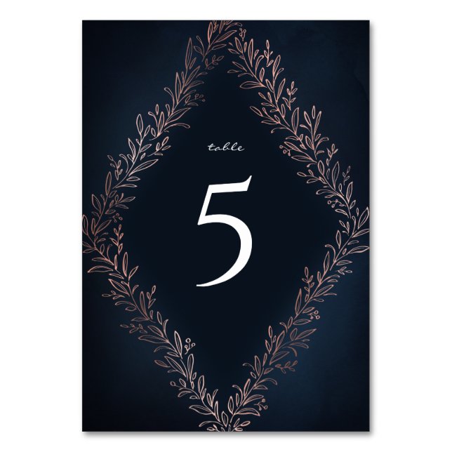 Goldgoldvergoldung der Navy, botanische Hochzeit Tischnummer (Vorderseite)