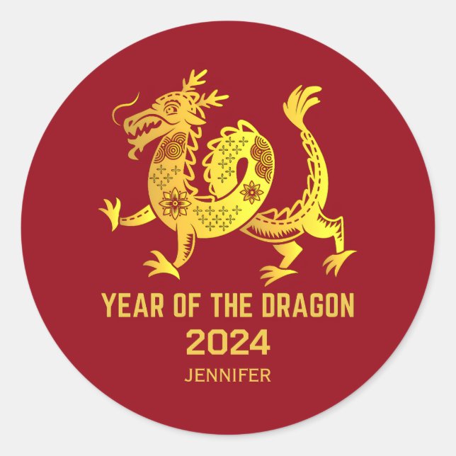 Goldgräber Jahr des Drachen 2024 rotes neues Jahr Runder Aufkleber (Vorderseite)