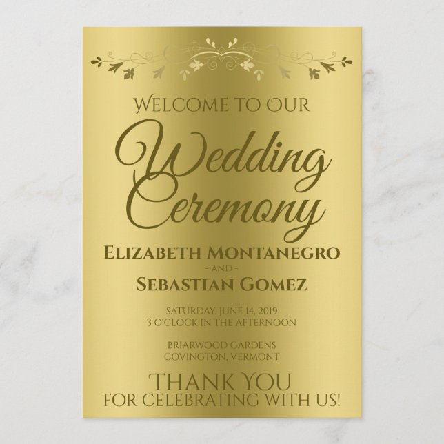 Goldgradient & Vintag Filigree Elegante Hochzeit Programm (Vorderseite)