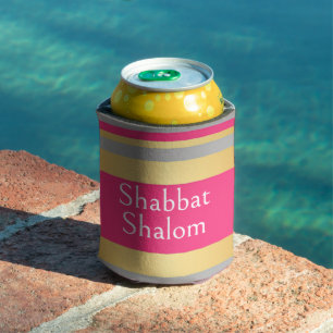 Goldgraue Hot-Pink-Streifen, Shabbat Schalom Glamo Dosenkühler