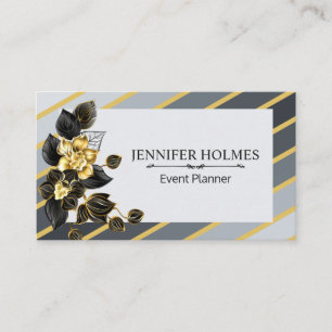 Goldgraue Streifen Golden Black Orchid Floral Visitenkarte