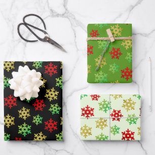 Goldgrauer Glitzer Schneeflocken Weihnachten Geschenkpapier Set