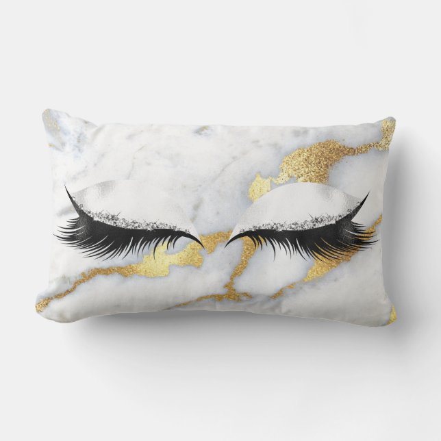 Goldgrauer Glitzer Schwarze Augen Makeup Marmorste Lendenkissen (Vorderseite)