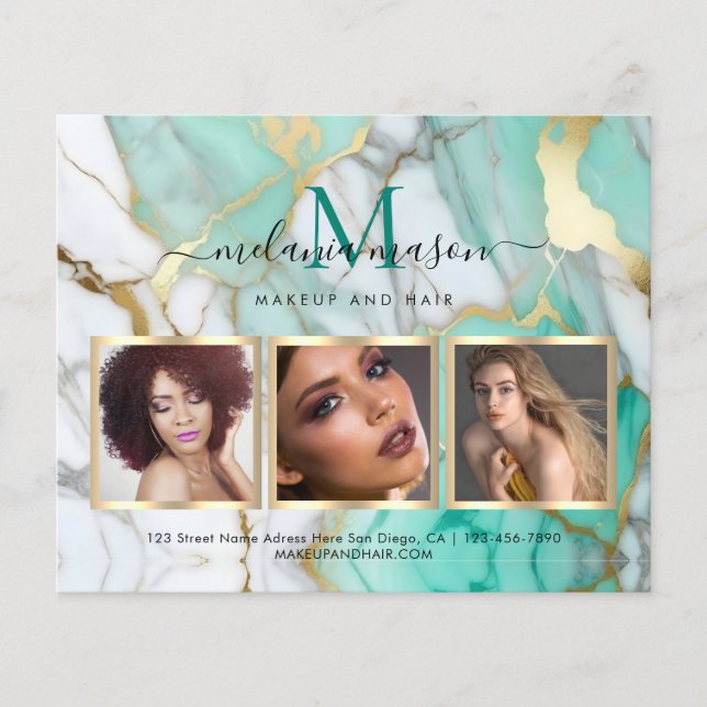 Goldgrauer Marmor Makeup Artist Elegantes Foto Flyer (Vorne)