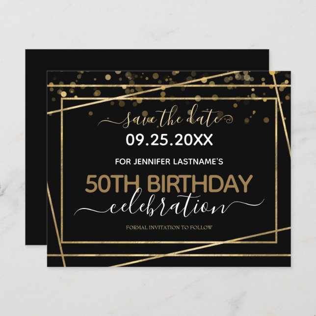 Goldgrenze 50. Geburtstag Save the Date Budget (Vorne/Hinten)