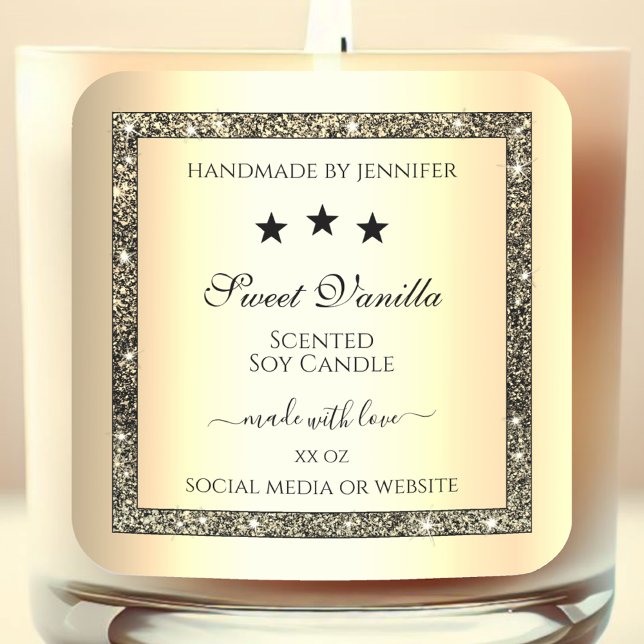 Goldgrenze mit Glitzer-Produktverpackungsmarken Quadratischer Aufkleber (Von Creator hochgeladen)