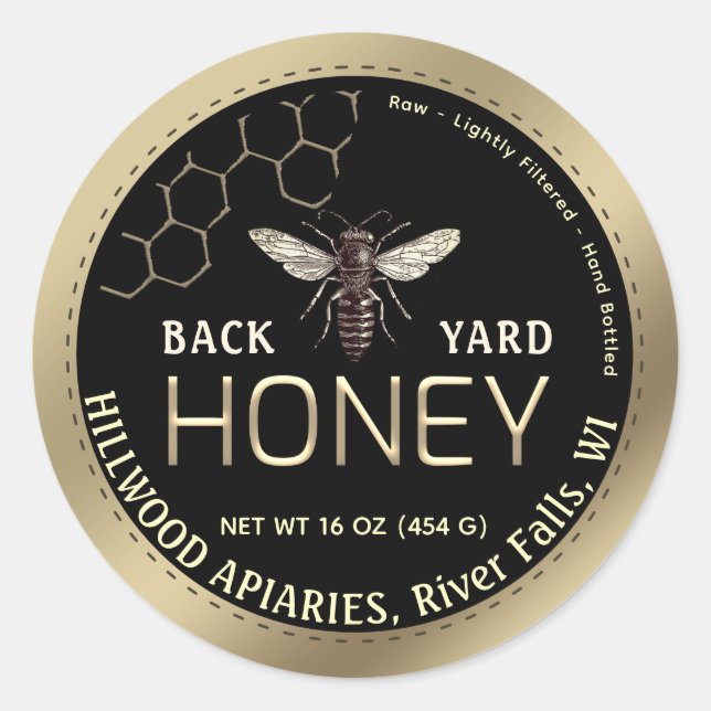 Goldgrenzenbeere mit Honeycomb Honey Jar Runder Aufkleber (Vorderseite)