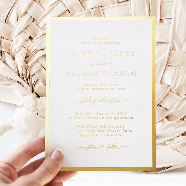Goldgrenzhochzeit Folieneinladung (Gold Border Simple Modern Wedding Foil Invitation by Painted Paperie
)