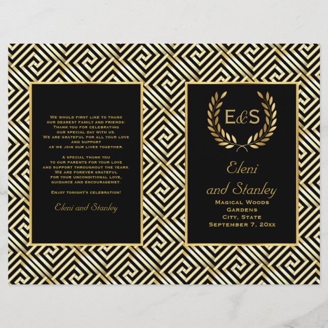 Goldgriechischer Schlüssel & Lorbeerkranz Hochzeit (Vorderseite)