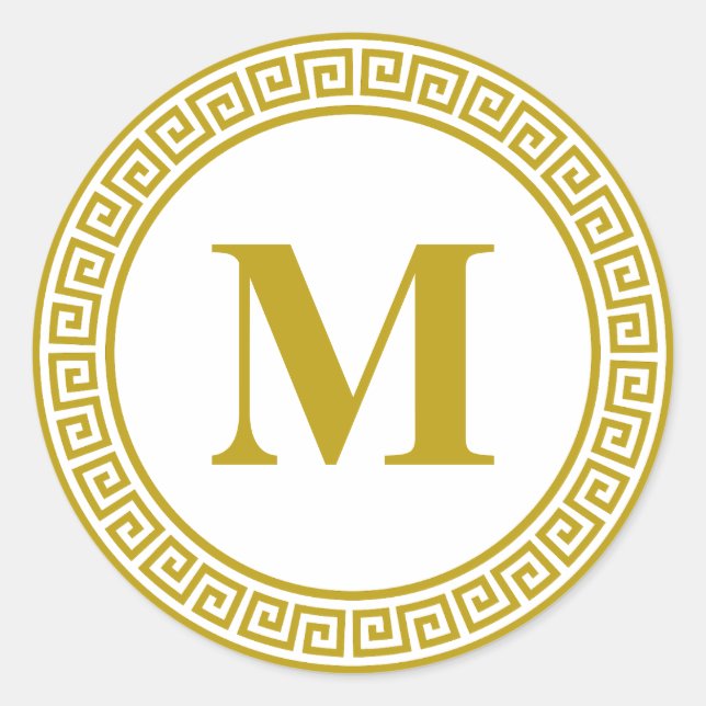 Goldgriechischer Schlüsselborder Monogram Statione Runder Aufkleber (Vorderseite)