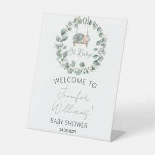 Goldgrün Eukalyptus Baby Dusche Begrüßungszeichen Sockelschild