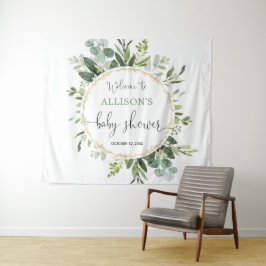 Goldgrün-Kranz Babydusche Hintergrund Schild Wandteppich