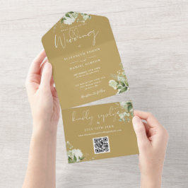 Goldgrün-QR-Monogramm-Hochzeit All In One Einladung