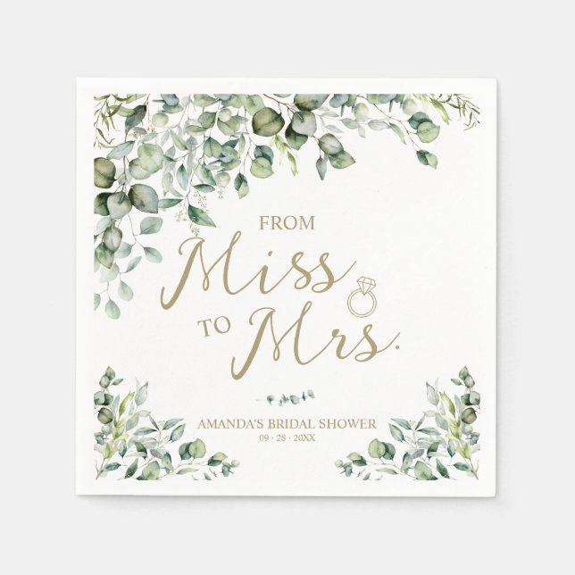 Goldgrün von Miss bis Mrs. Brautparty Serviette (Vorderseite)