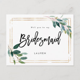 Goldgrün wirst du meine Bridesmaid-Karte sein Ankündigungspostkarte