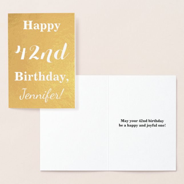 Goldgrundfolie "HAPPY 42 GEBURTSTAG"; Individuelle Folienkarte (Anzeige)