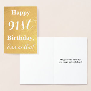 Goldgrundfolie "HAPPY 91. GEBURTSTAG"; Individuell Folienkarte