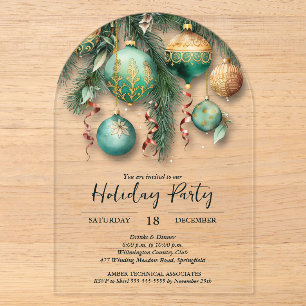 Goldgrüne Weihnachtsdekorationen Gebogene Party Acryleinladungen