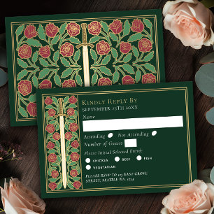 Goldgrünes mittelalterliches florales Schwert Hoch RSVP Karte