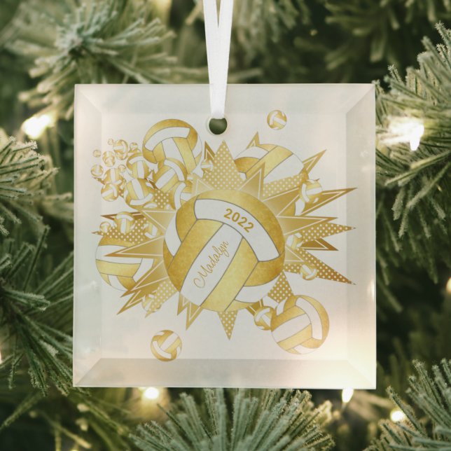 goldgürtige Volleybälle und Sterne Ornament Aus Glas (Insitu)