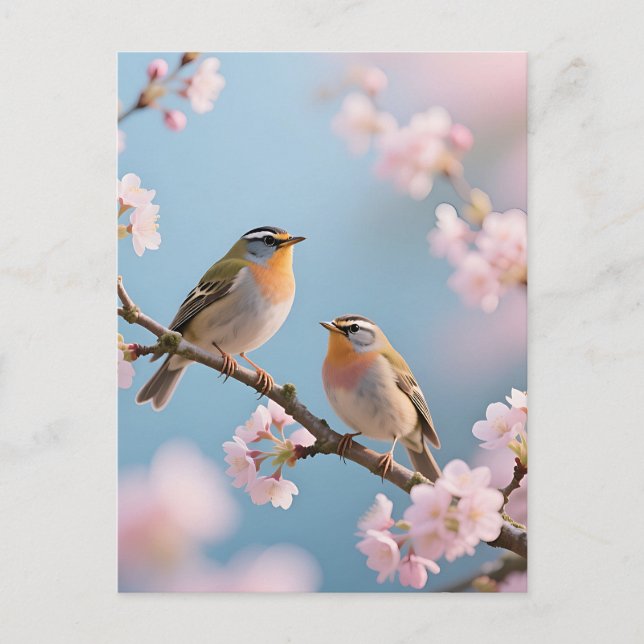 Goldhähnchen Kirschblüten Frühling Postkarte (Vorderseite)