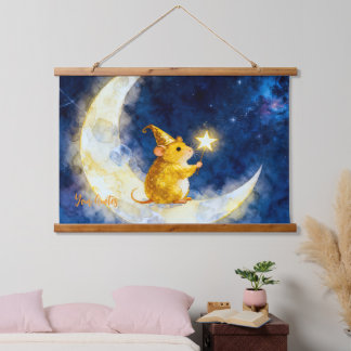 Goldhamster auf zunehmendem Mond Aquarell Wandteppich Mit Holzrahmen