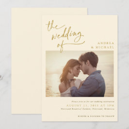 Goldhandcreme Elfenbeinkühe Modernes Foto Hochzeit Einladung