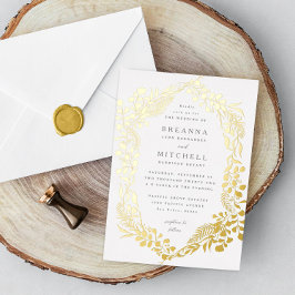 Goldhandgezeichnet Eukalyptus-Hochzeit Folieneinladung