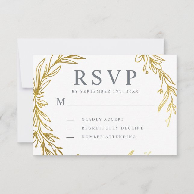 Goldhandgezeichnet Wraath-Hochzeit RSVP Karte (Vorderseite)