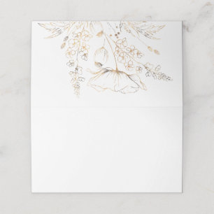 Goldhandgezogene Wildblumen Weißhochzeit Platzkarte