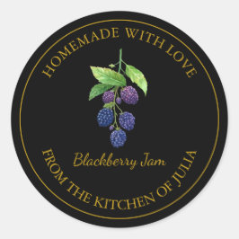 Goldhausgemachte BlackBerry-Jam-Label | Schwarz Runder Aufkleber