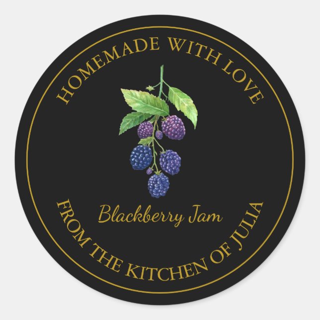 Goldhausgemachte BlackBerry-Jam-Label | Schwarz Runder Aufkleber (Vorderseite)