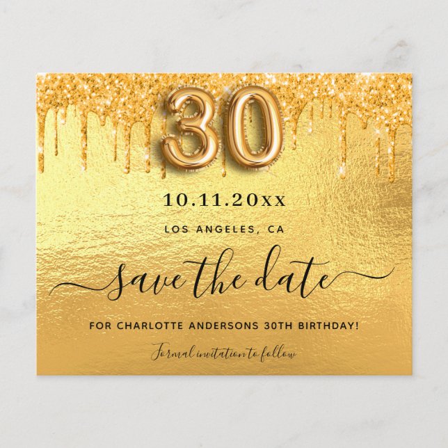 Goldhaushalt zum 30. Geburtstag - Glitzer Save the Flyer (Vorne)